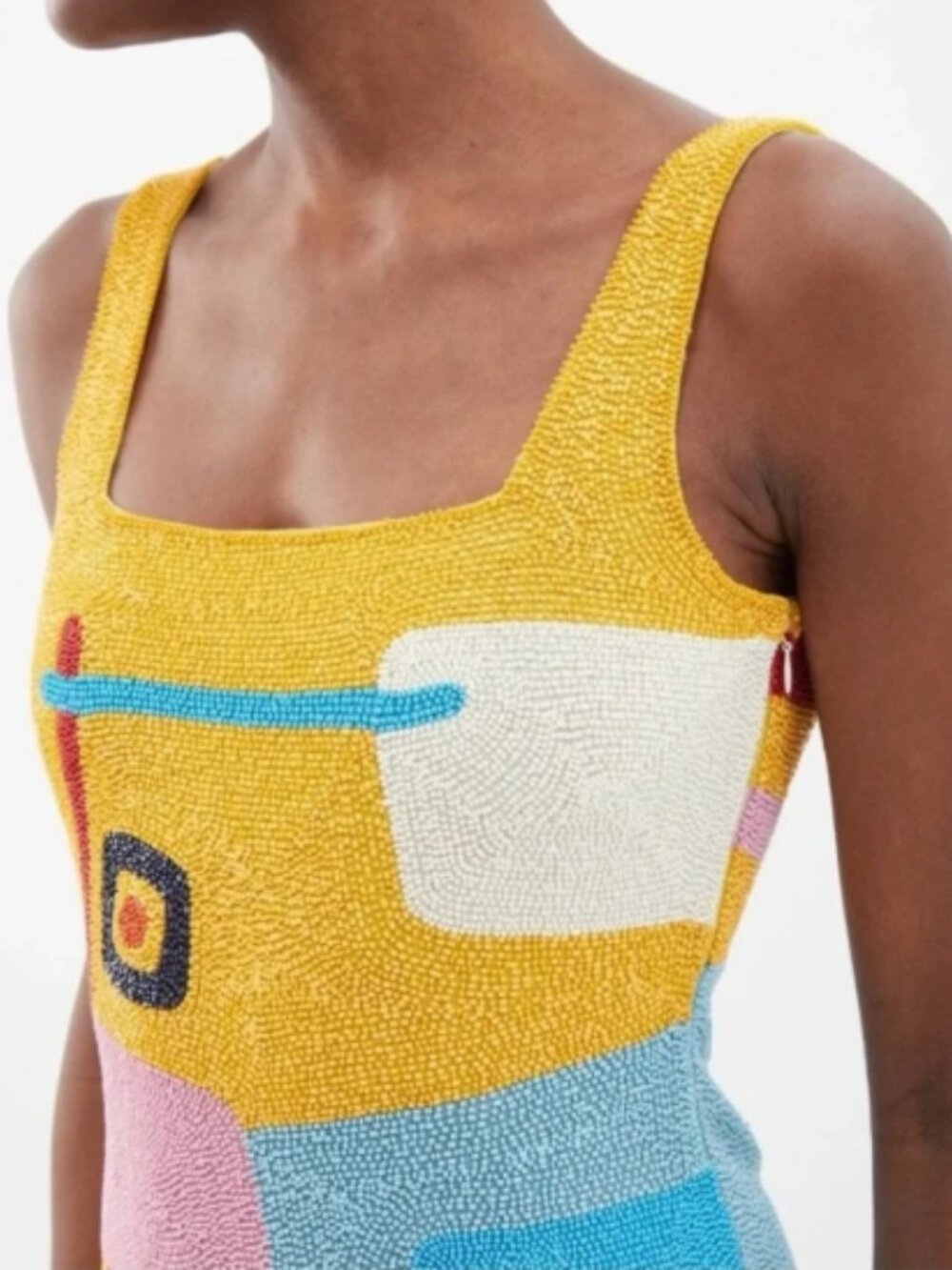 Staud Le Sable Square-Neck Beaded Mini Dress in Daffodil Dream - Picture 2 of 11